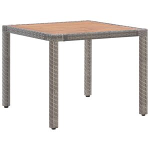 Stół ogrodowy, szary, 90x90x75 cm, rattan PE i drewno akacjowe