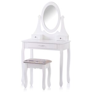 Toaletka Glamour z ruchomym lustrem 3 szufladami i eleganckim taboretem Biała NOLITE