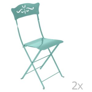 Komplet 2 niebieskich metalowych składanych krzeseł ogrodowych Fermob Bagatelle