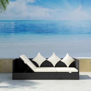 Sofa ogrodowa z poduszkami, polirattan, czarna
