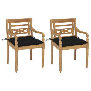 Krzesła Batavia z czarnymi poduszkami, 2 szt., drewno tekowe