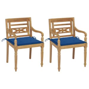 Krzesła Batavia z niebieskimi poduszkami, 2 szt., drewno tekowe