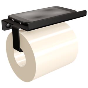 Wieszak na papier toaletowy z półką na smartfona czarny