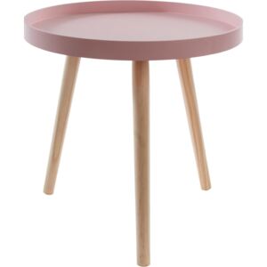 Mały stolik z różowym blatem w skandynawskim stylu