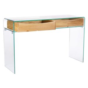 Konsola szklana CASSETTO - szkło transparentne, dębowe szuflady