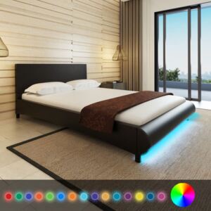 Łóżko z taśmą LED i materacem 140x200, sztuczna skóra, czarne