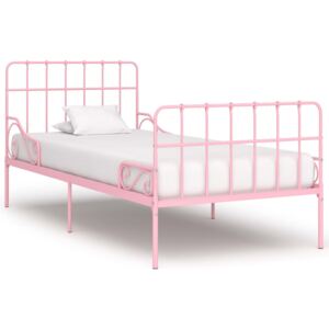 Rama łóżka ze stelażem z listw, różowa, metalowa, 90x200 cm