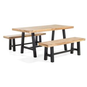 Zestaw ogrodowy drewniany stół i 2 ławki czarny SCANIA