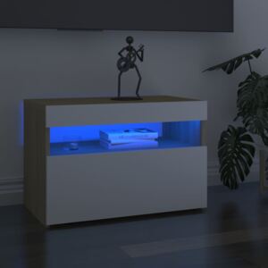 Szafka TV z oświetleniem LED, biel i dąb sonoma, 60x35x40 cm