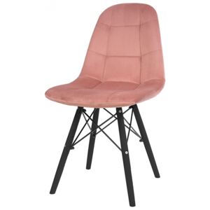Krzesło ragnar różowy welur z czarnymi nogami