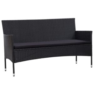 3-osobowa sofa ogrodowa z poduszkami, polirattan, czarna