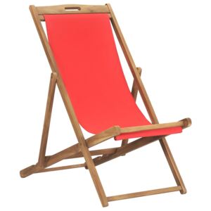 Składany leżak plażowy, lite drewno tekowe, czerwony