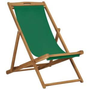 Składany leżak plażowy, lite drewno tekowe, zielony