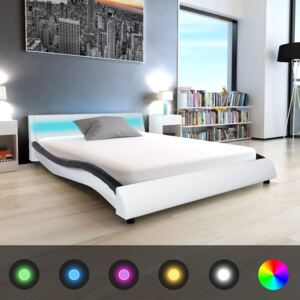 Rama łóżka LED, biało-czarna, sztuczna skóra, 140 x 200 cm