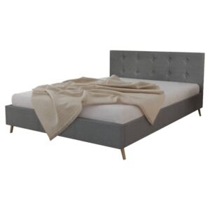 Łóżko z materacem, jasnoszare, tkanina, 140 x 200 cm