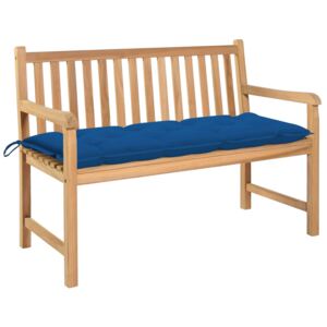 Ławka ogrodowa z niebieską poduszką, 120 cm, drewno tekowe