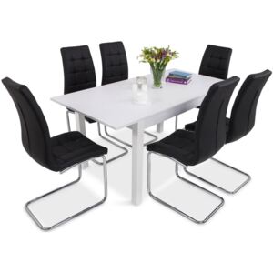 Biały rozkładany stół do jadalni 120-160 + 6 krzeseł Meblobranie BL Pb 6