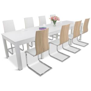 Rozkładany biały stół z 8 krzesłami na płozie WHS Sew 8 Meblobranie