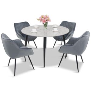 Komplet okrągły stół + 4 krzesła tapicerowane ciemnoszare Meblobranie Bergen Be 4