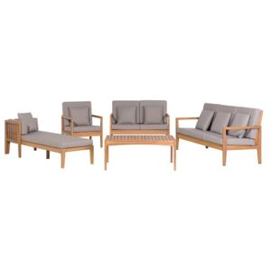 Meble ogrodowe brązowe - stół + 2 ławki + fotel + leżak - PATAJA