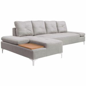Sofa w kształcie L, kremowoszara, taca drewniana, XXL, 300 cm