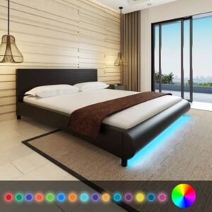 Rama łóżka 180 x 200 cm Czarna Sztuczna Skóra + Pas LED