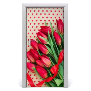 Naklejka samoprzylepna na drzwi Czerwone tulipany