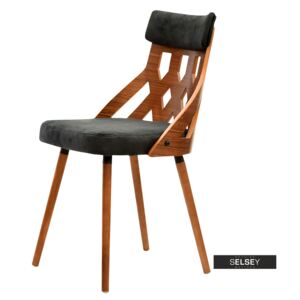 Krzesło Crabi czarny-orzech z ażurowym oparciem z fornirowanej sklejki