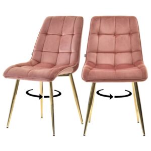 SELSEY Zestaw dwóch krzeseł tapicerowanych Briare różowe na złotej podstawie obrotowe