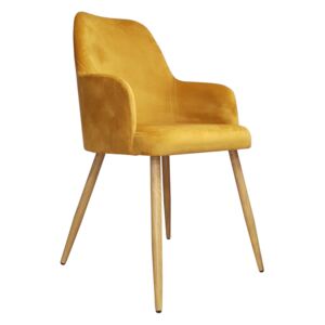 Krzesło WEZERA VELVET żółte/dąb ☞ Kupuj w Sprawdzonych i wysoko Ocenianych sklepach