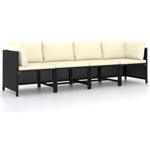 4-osobowa sofa ogrodowa z poduszkami, polirattan, czarna