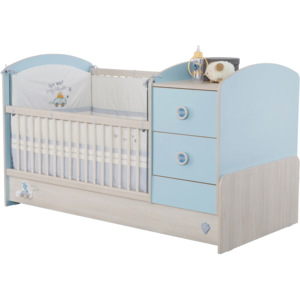 Łóżko Baby Boy rosnące razem z dzieckiem, 160 x 75 cm, jasnoniebieski/ naturalny