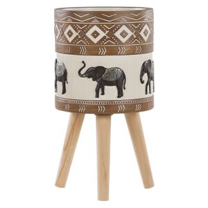 Donicca magnezjum beżowo-brązowa nogi z drewna okrągła słonie afrykański motyw Beliani