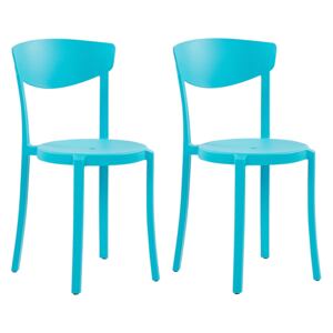Zestaw 2 krzeseł ogrodowych niebieski polipropylen lekki plastik odporne na pogodę wewnątrz na zewnątrz nowoczesne Beliani