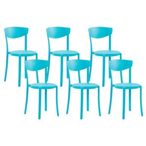 Zestaw 6 krzeseł ogrodowych niebieski polipropylen lekki plastik odporne na pogodę wewnątrz na zewnątrz nowoczesne Beliani