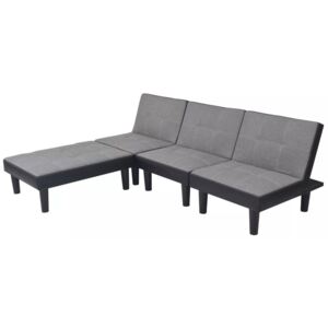 Modułowa podwójna sofa, tkanina i PVC, szaro-czarna