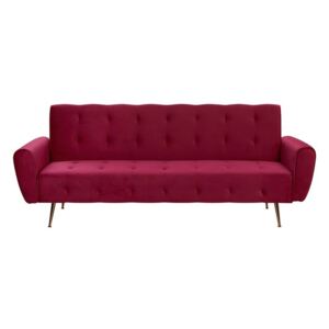 Sofa rozkładana welurowa ciemnoczerwona SELNES