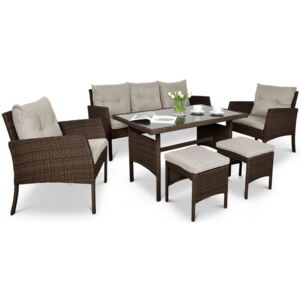 Zestaw Cortina Meblobranie technorattan z pufami Brown