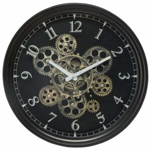 Zegar ścienny z widocznym mechanizmem, Ø 37 cm, czarny