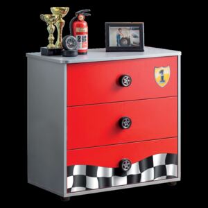 Komoda Race Cup z płyty wiórowej, z 3 szufladami, dł.76 x szer.42 x wys.74 cm, czerwony/ jasnoniebieski