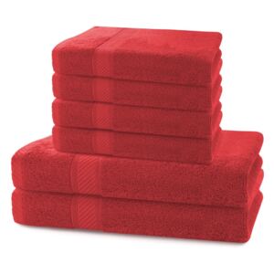 Komplet 2 czerwonych ręczników kąpielowych i 4 ręczników DecoKing Bamby