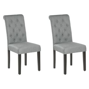 Zestaw 2 krzeseł szarych tapicerowanych z czarnymi drewnianymi nogami do jadalni styl glam Beliani