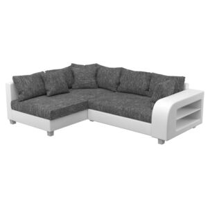 Sofa narożna rozkładana z tkaniny i materiału skóropodobnego KUOPIO - Szary i biały - Narożnik lewostronny