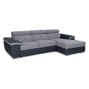 Narożna sofa CERNY – rozkładana, tkanina i skóra syntetyczna – kolor antracytowo-jasnoszary – prawoskrętna