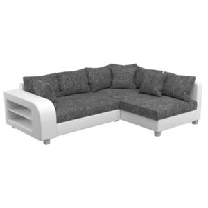 Sofa narożna rozkładana z tkaniny i materiału skóropodobnego KUOPIO - Szary i biały - Narożnik prawostronny