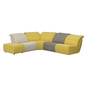 Sofa narożna modułowa, z tkaniny SYMPOSION - 5 modułów - Kolor antracytowy, żółty i szary melanż