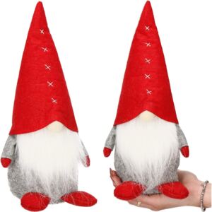 Skrzat świąteczny 32 cm, ozdoba pod choinkę, gnom, krasnal świąteczny z czapką w gwiazdki