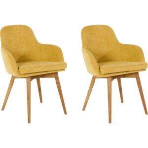Tapicerowane krzesła, nogi dębowe, kolor curry - 2 sztuki