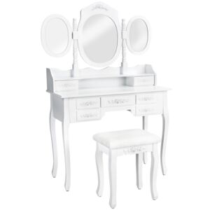 Toaletka z 7 szufladami, lustrem i taboretem w antycznym stylu