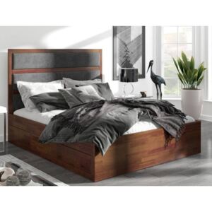 Sosnowe łóżko z szufladami i tapicerowanym zagłówkiem Magnus